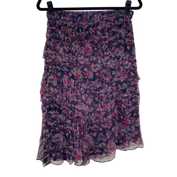 IRO Abstract Reef Asymmetric Tiered Printed Crepon Skirt in Midnight Blue FR 36 - Picture 1 of 12